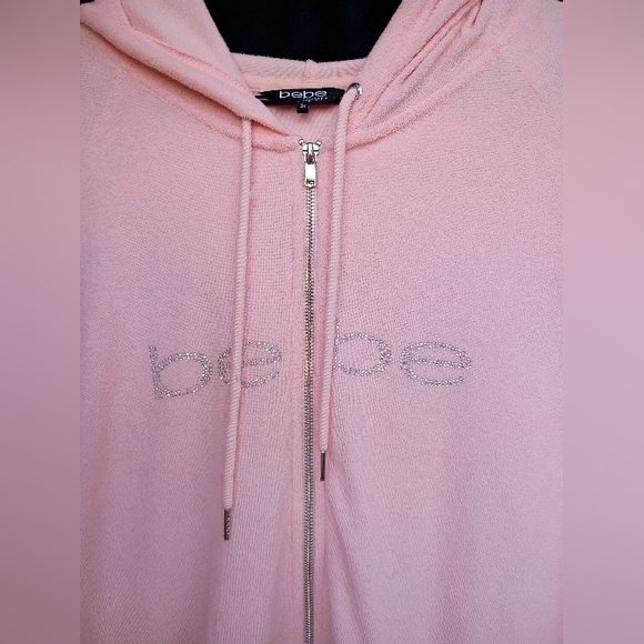 Bebe T erryWomen’s Pink Hooded Zip-Up Top - Picture 2 of 3